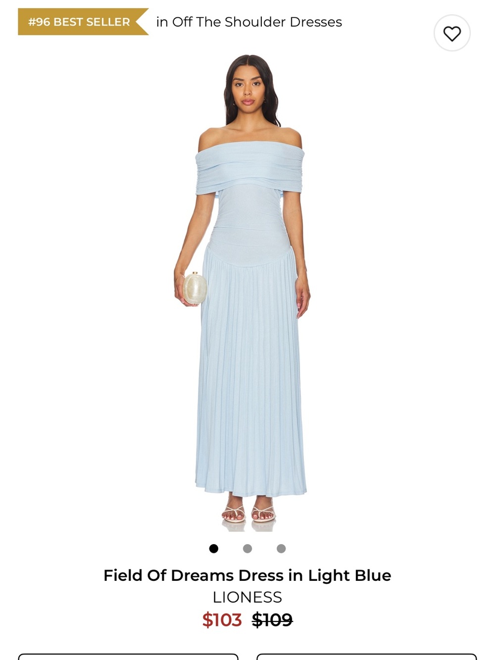Lioness Light Blue Off-the-Shoulder Pleated Maxi Dress